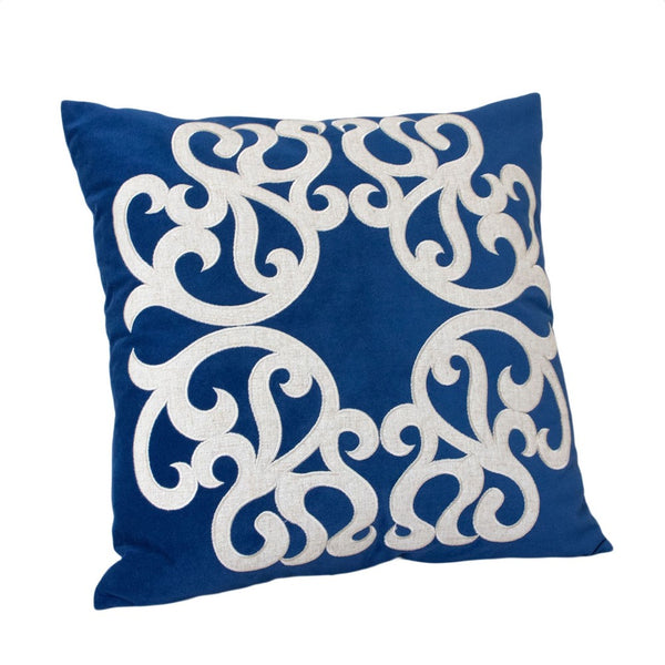 Dery Throw Pillow, Vintage Vine Accented Indigo Velvet, 20 Inch Square - BM349730
