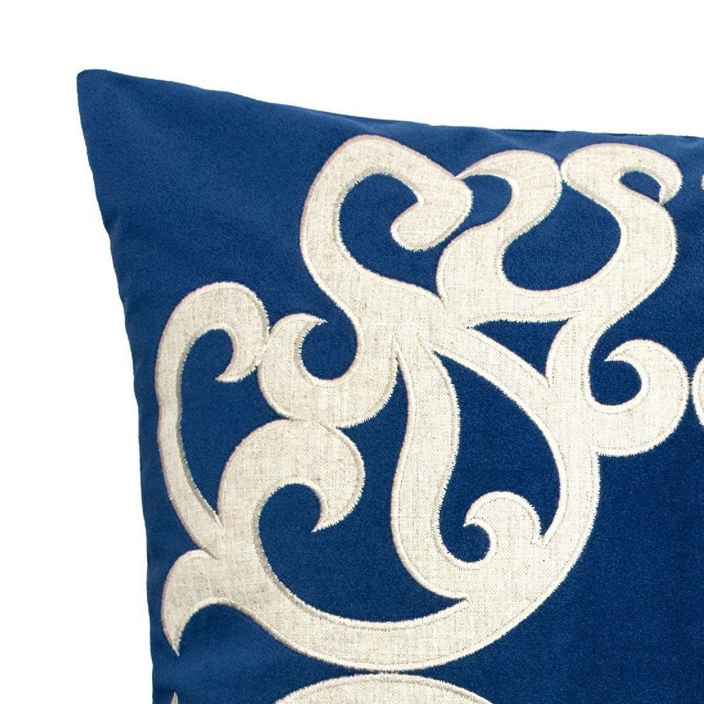 Dery Throw Pillow, Vintage Vine Accented Indigo Velvet, 20 Inch Square - BM349730