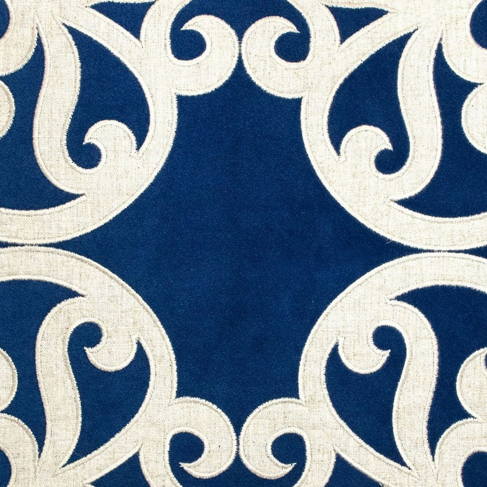 Dery Throw Pillow, Vintage Vine Accented Indigo Velvet, 20 Inch Square - BM349730