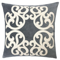 Dery Throw Pillow, Vintage Vine Accented Gray Velvet, 20 Inch Square - BM349731