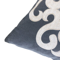 Dery Throw Pillow, Vintage Vine Accented Gray Velvet, 20 Inch Square - BM349731