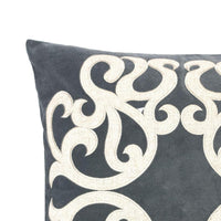 Dery Throw Pillow, Vintage Vine Accented Gray Velvet, 20 Inch Square - BM349731