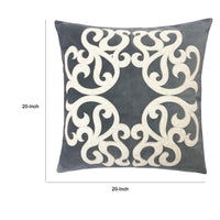 Dery Throw Pillow, Vintage Vine Accented Gray Velvet, 20 Inch Square - BM349731