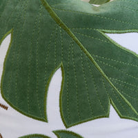 Lefy Accent Pillow, Green Autumn Leaf Design White Velvet, 20 Inch Square - BM349732