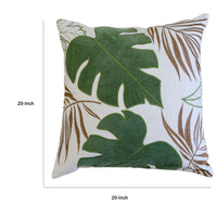 Lefy Accent Pillow, Green Autumn Leaf Design White Velvet, 20 Inch Square - BM349732
