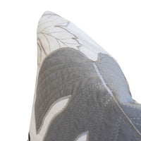 Lefy Accent Pillow, Gray Autumn Leaf Design on White Velvet, 20 Inch Square - BM349733