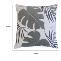 Lefy Accent Pillow, Gray Autumn Leaf Design on White Velvet, 20 Inch Square - BM349733