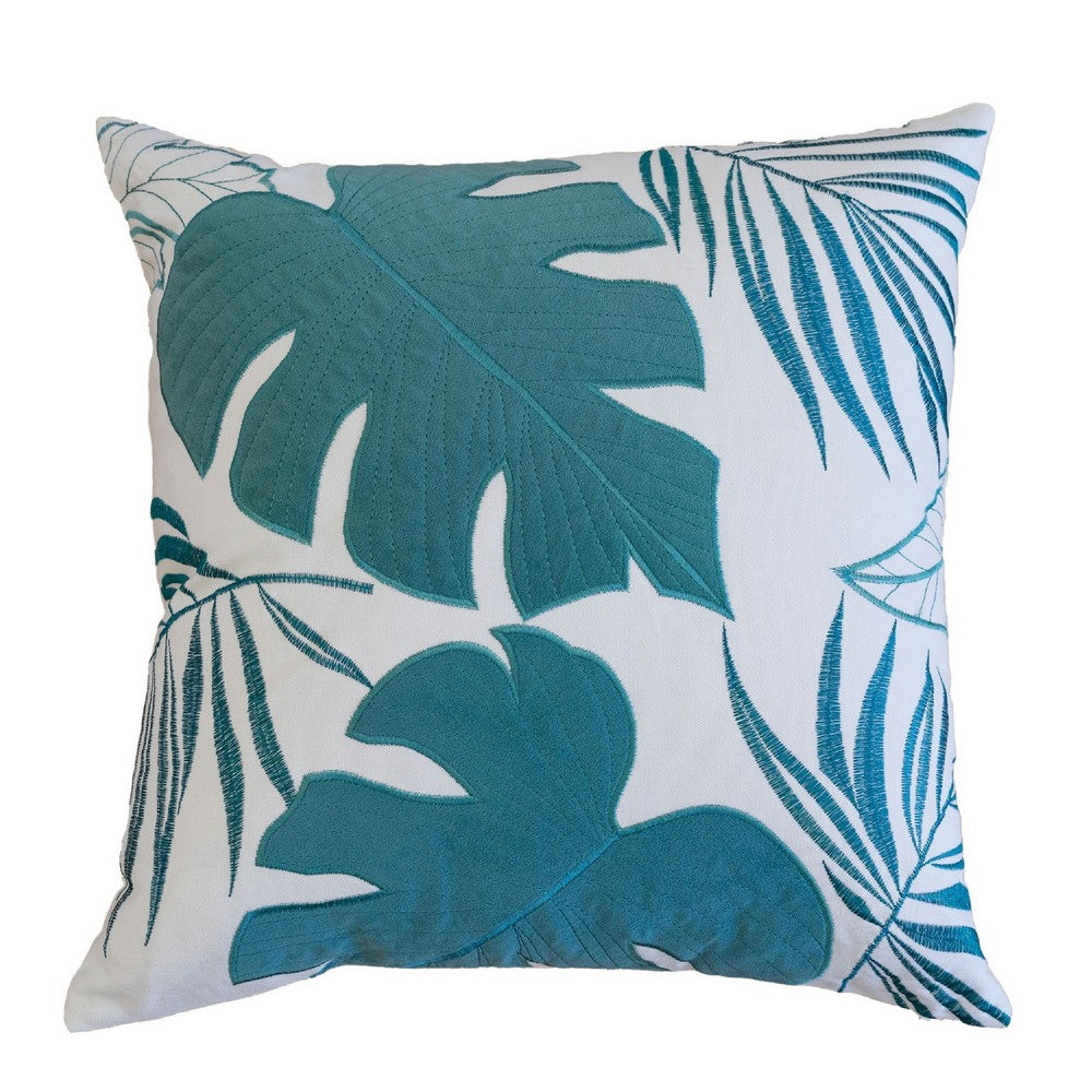 Lefy Accent Pillow, Blue Autumn Leaf Design on White Velvet, 20 Inch Square - BM349734