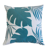 Lefy Accent Pillow, Blue Autumn Leaf Design on White Velvet, 20 Inch Square - BM349734