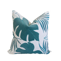 Lefy Accent Pillow, Blue Autumn Leaf Design on White Velvet, 20 Inch Square - BM349734