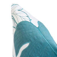 Lefy Accent Pillow, Blue Autumn Leaf Design on White Velvet, 20 Inch Square - BM349734