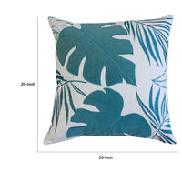 Lefy Accent Pillow, Blue Autumn Leaf Design on White Velvet, 20 Inch Square - BM349734