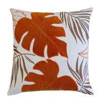 Lefy Accent Pillow, Orange Autumn Leaf Design on White Velvet, 20 Inch Square - BM349735