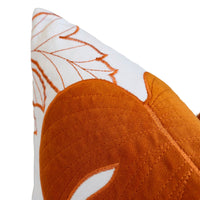 Lefy Accent Pillow, Orange Autumn Leaf Design on White Velvet, 20 Inch Square - BM349735