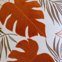 Lefy Accent Pillow, Orange Autumn Leaf Design on White Velvet, 20 Inch Square - BM349735