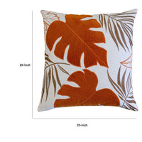 Lefy Accent Pillow, Orange Autumn Leaf Design on White Velvet, 20 Inch Square - BM349735