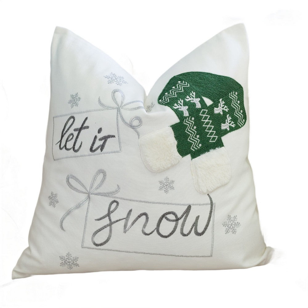 Christmas Throw Pillow, Let It Snow Green Knit Hat Design, 20 Inch Square - BM349736