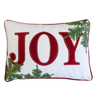 Christmas Lumbar Cushion, Red Joy and Green Leaves Velvet Accents, 14x20 - BM349737