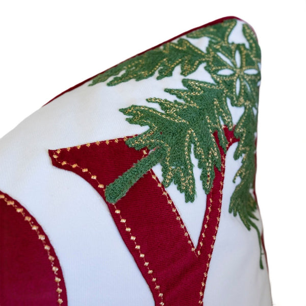 Christmas Lumbar Cushion, Red Joy and Green Leaves Velvet Accents, 14x20 - BM349737