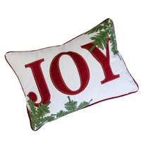 Christmas Lumbar Cushion, Red Joy and Green Leaves Velvet Accents, 14x20 - BM349737