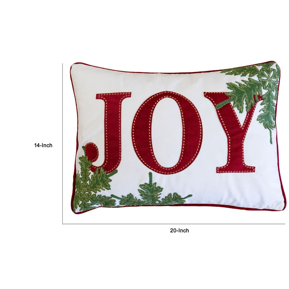 Christmas Lumbar Cushion, Red Joy and Green Leaves Velvet Accents, 14x20 - BM349737