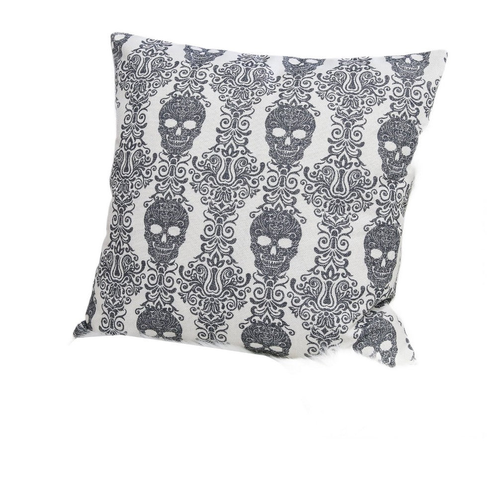 Ary Square Throw Pillow, Black and White Gothic Damask Skull Design, 20 Inch - BM349740