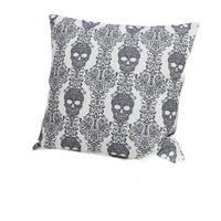 Ary Square Throw Pillow, Black and White Gothic Damask Skull Design, 20 Inch - BM349740