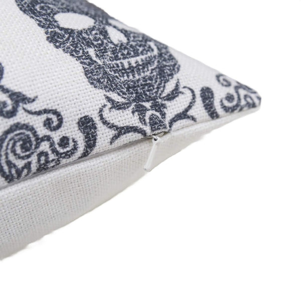 Ary Square Throw Pillow, Black and White Gothic Damask Skull Design, 20 Inch - BM349740