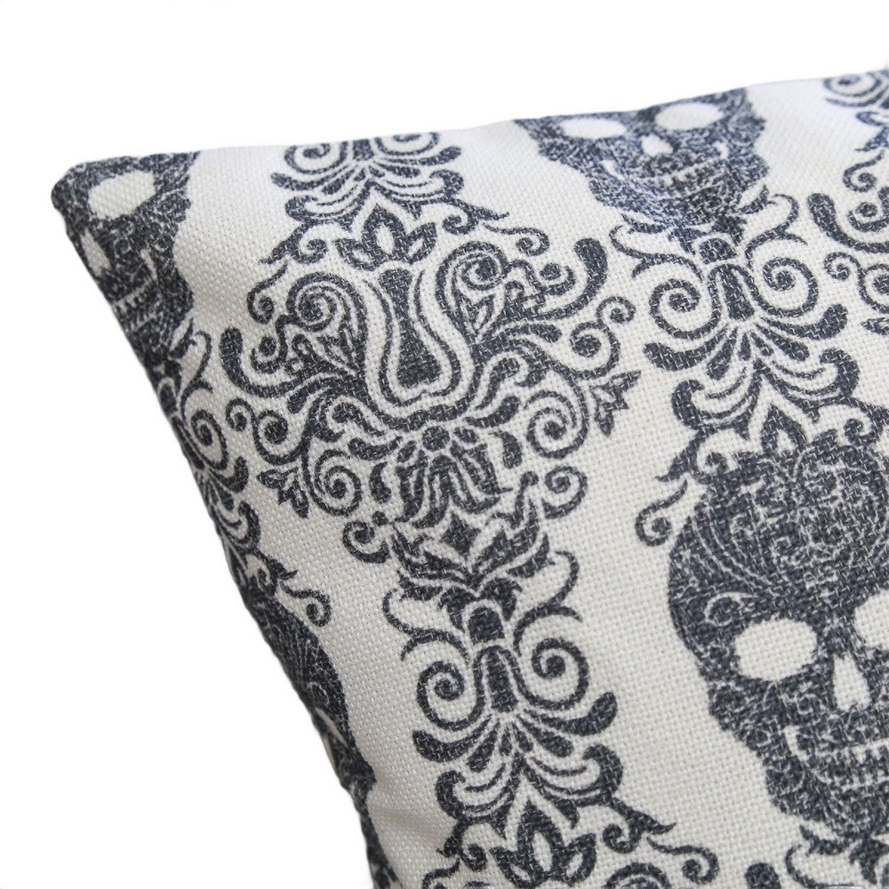 Ary Square Throw Pillow, Black and White Gothic Damask Skull Design, 20 Inch - BM349740