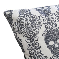Ary Square Throw Pillow, Black and White Gothic Damask Skull Design, 20 Inch - BM349740