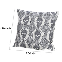 Ary Square Throw Pillow, Black and White Gothic Damask Skull Design, 20 Inch - BM349740