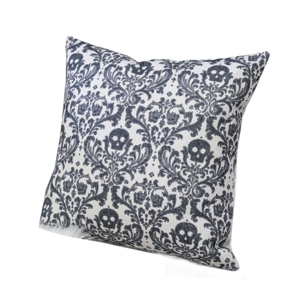 Ary Throw Pillow, Black and White Baroque Skull Design, 20 Inch Square - BM349741