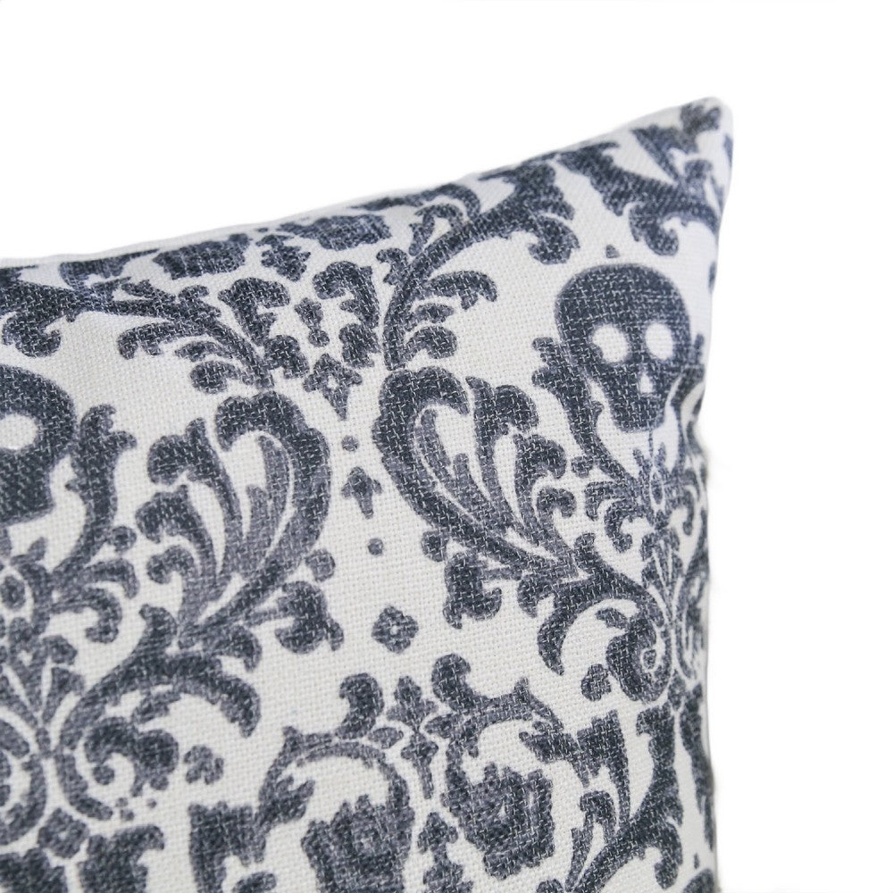 Ary Throw Pillow, Black and White Baroque Skull Design, 20 Inch Square - BM349741