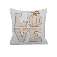 Decorative Throw Pillow, Love Pumpkin Beige Linen Embroidery, 20 Inch Square - BM349742