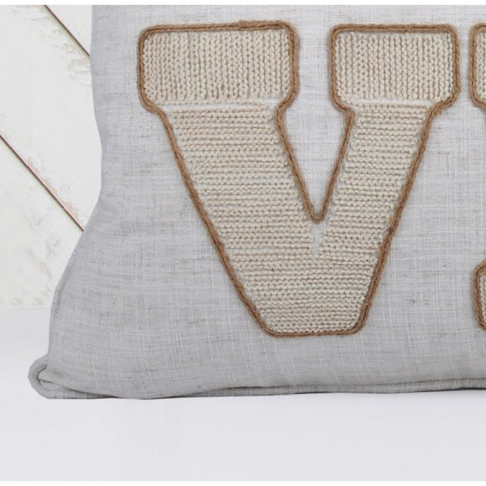 Decorative Throw Pillow, Love Pumpkin Beige Linen Embroidery, 20 Inch Square - BM349742