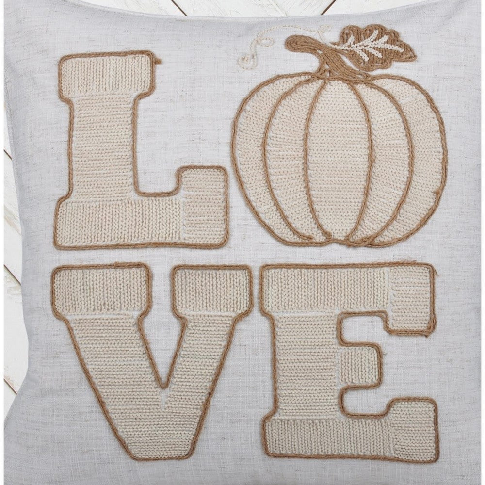 Decorative Throw Pillow, Love Pumpkin Beige Linen Embroidery, 20 Inch Square - BM349742