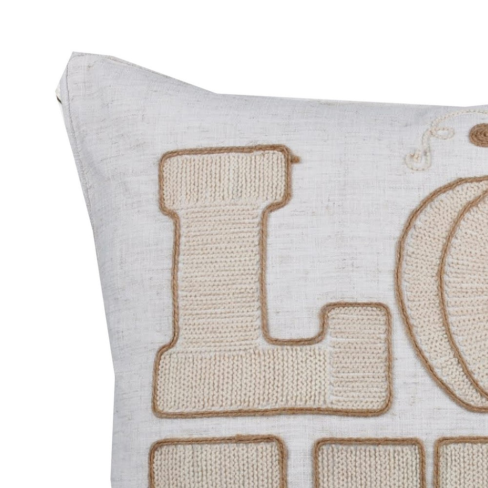 Decorative Throw Pillow, Love Pumpkin Beige Linen Embroidery, 20 Inch Square - BM349742