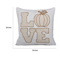 Decorative Throw Pillow, Love Pumpkin Beige Linen Embroidery, 20 Inch Square - BM349742