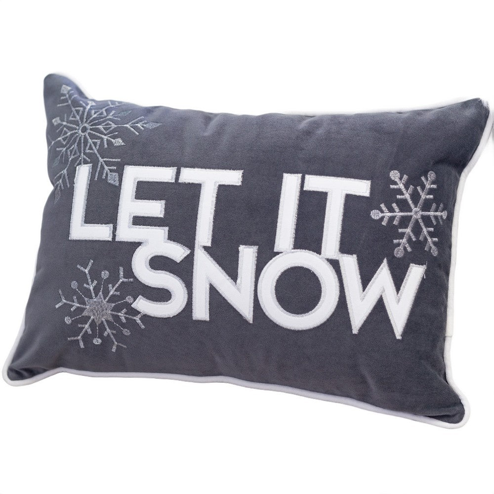 Jiny Dark Lumbar Pillow, Let It Snow White Velvet Embroidery 14x20 - BM349745
