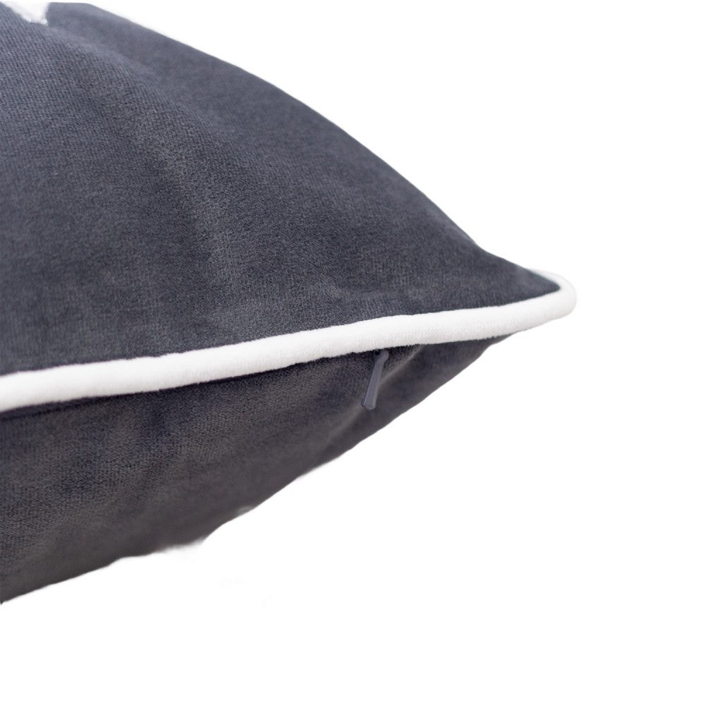 Jiny Dark Lumbar Pillow, Let It Snow White Velvet Embroidery 14x20 - BM349745