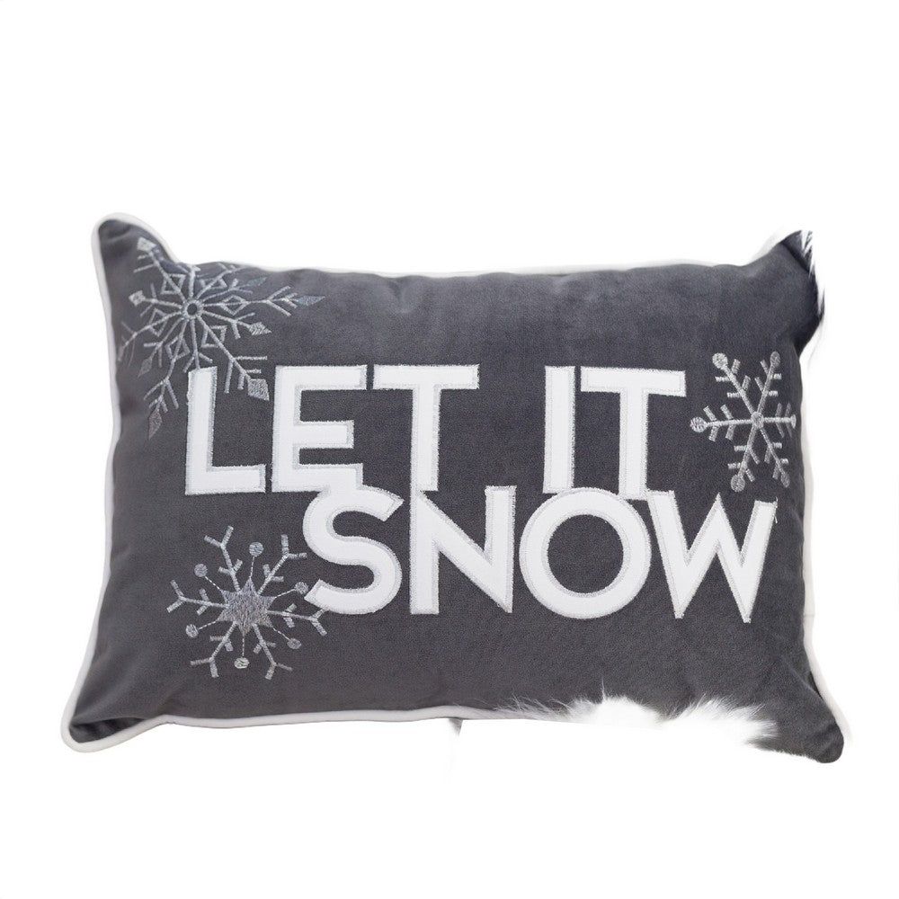 Jiny Dark Lumbar Pillow, Let It Snow White Velvet Embroidery 14x20 - BM349745