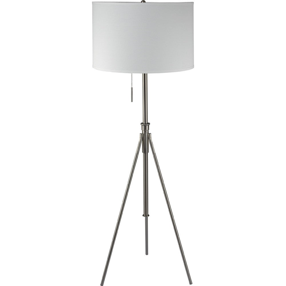 Simi Floor Lamp, Adjustable Tripod, White Linen Shade, Nickel Metal - BM349746