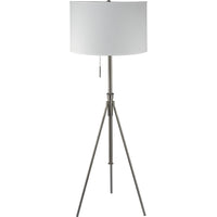 Simi Floor Lamp, Adjustable Tripod, White Linen Shade, Nickel Metal - BM349746