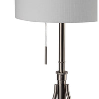Simi Floor Lamp, Adjustable Tripod, White Linen Shade, Nickel Metal - BM349746