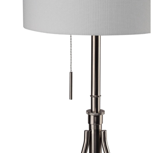 Simi Floor Lamp, Adjustable Tripod, White Linen Shade, Nickel Metal - BM349746