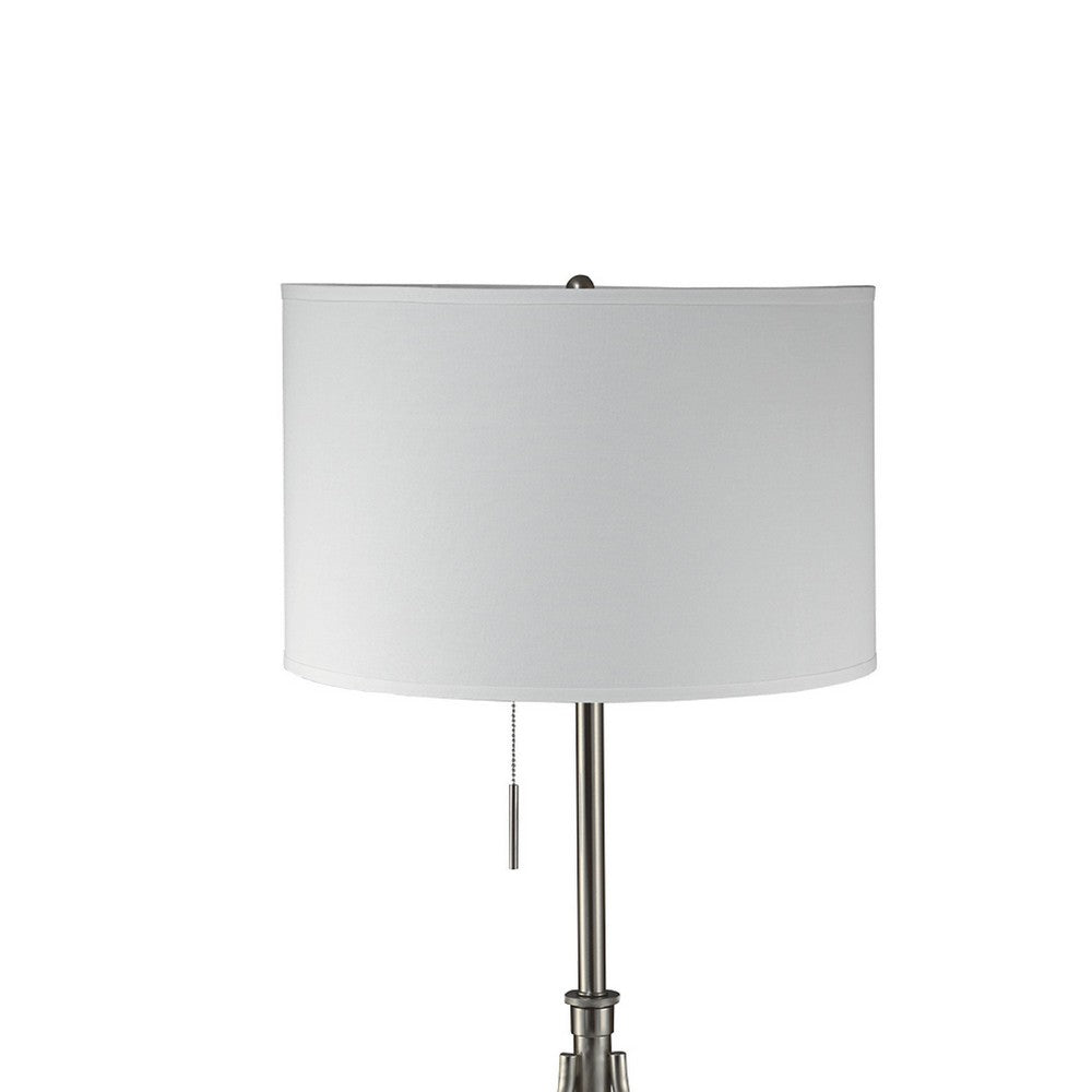 Simi Floor Lamp, Adjustable Tripod, White Linen Shade, Nickel Metal - BM349746