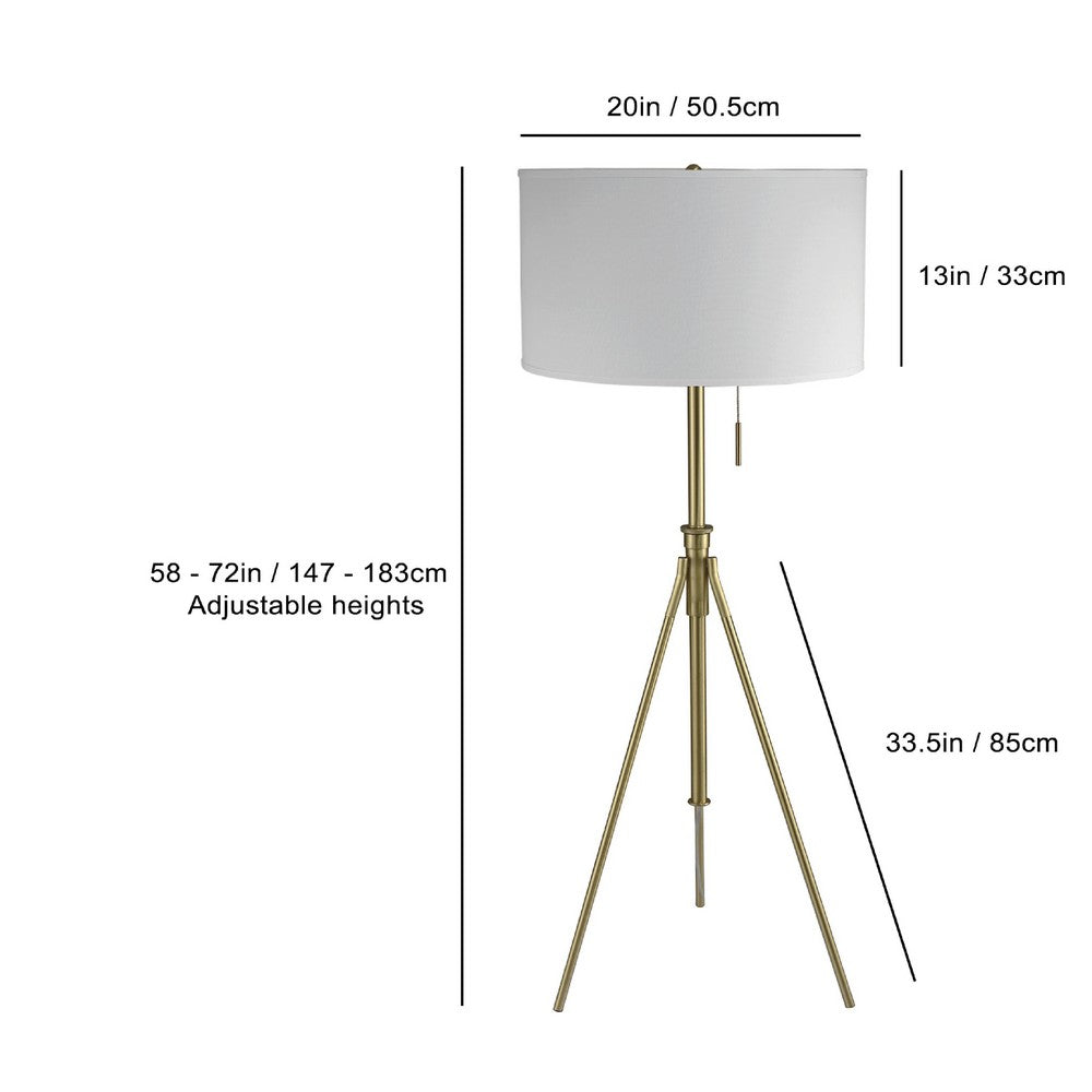 Simi Floor Lamp, Adjustable Tripod, White Linen Shade, Nickel Metal - BM349746