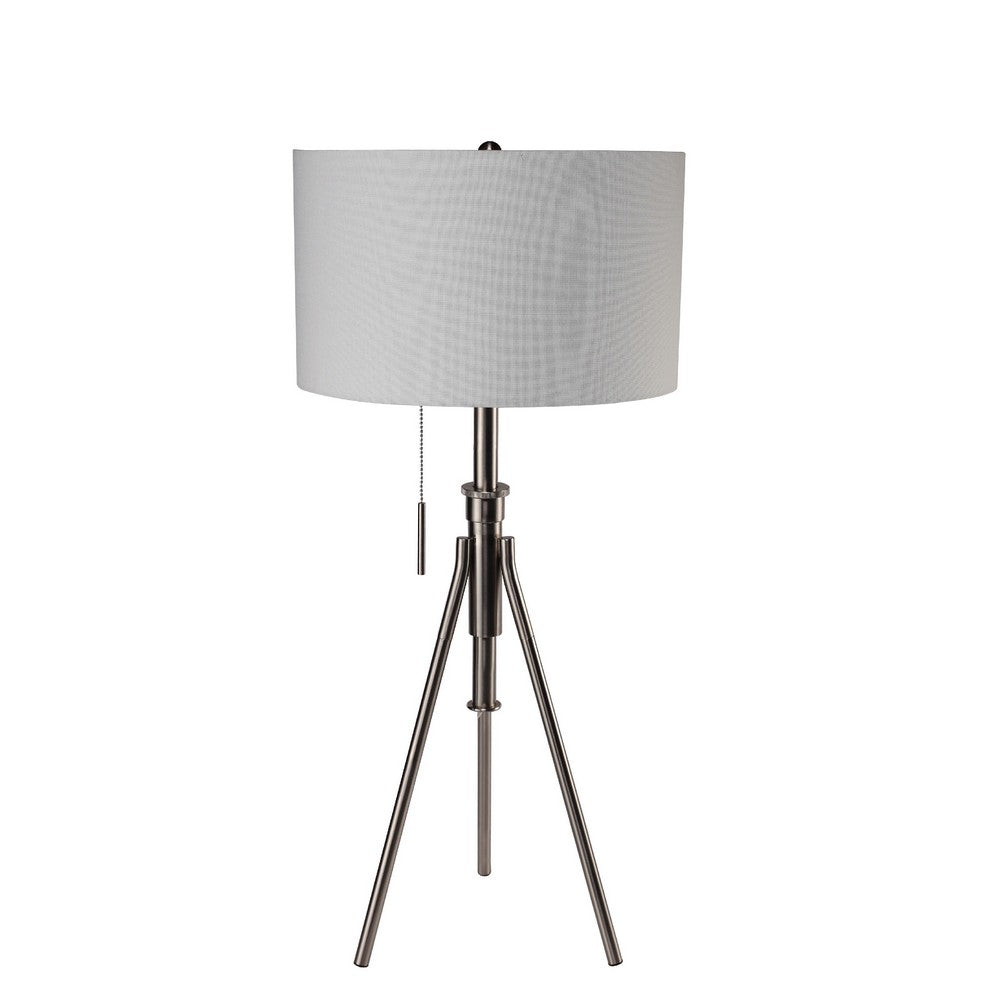 Simi Table Lamp, Adjustable Tripod, White Linen Shade, Nickel Metal - BM349747