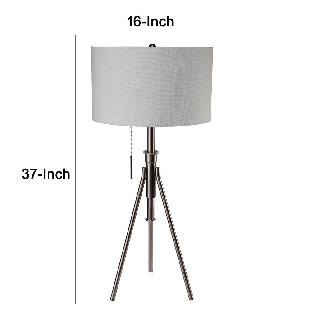 Simi Table Lamp, Adjustable Tripod, White Linen Shade, Nickel Metal - BM349747