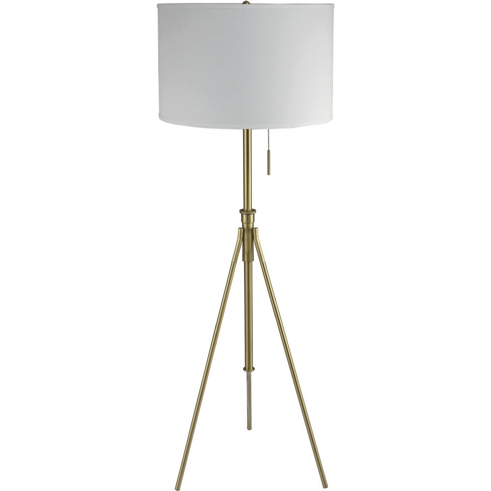Simi Floor Lamp, Adjustable Tripod, White Linen Shade, Gold Metal - BM349748